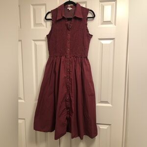 Avara TCEC Sleeveless Button-Front Wine Midi Dress